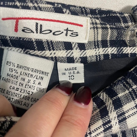 Talbots Women's Plaid Wrap Skirt Black White Linen Blend Knee Length - Size 10 - Picture 4 of 8